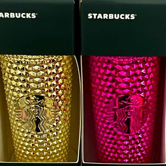 🩷💛NWT Set 2 Starbucks 2022 Holiday Metallic Bling Tumbler Key Chain Ornaments - Picture 3 of 6